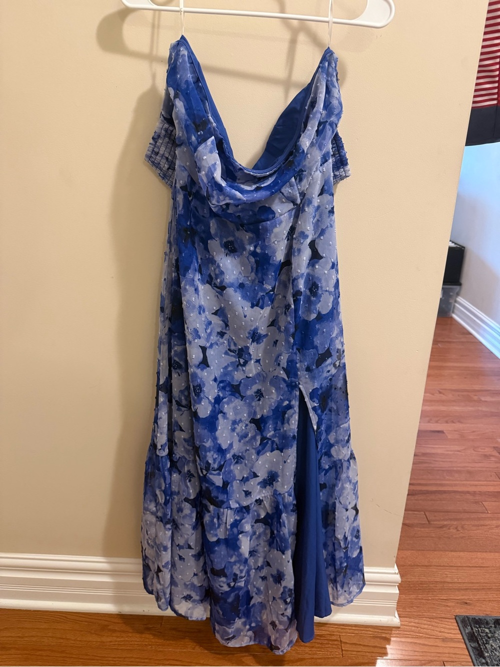 Lulu's Blue Floral Strapless Maxi Dress with High Thigh Slit - Picture 2 of 2